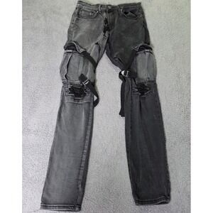 Street Jeans Mens 30x32 Skinny‎ Fit Cargo Jeans Gray Black Distressed Straps